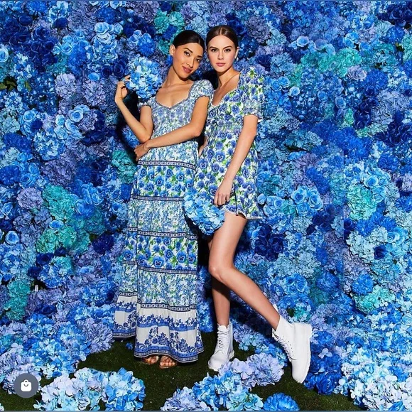 Alice + Olivia Rosalyn Floral Puff Sleeve Blue Maxi Dress - Picture 4 of 16